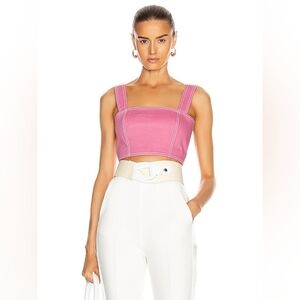 Balmain Denim Pink Crop Thick Straps Top Zip Back Size 4